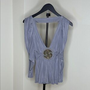 Just Cavalli Gray Blouse with Embellished Center